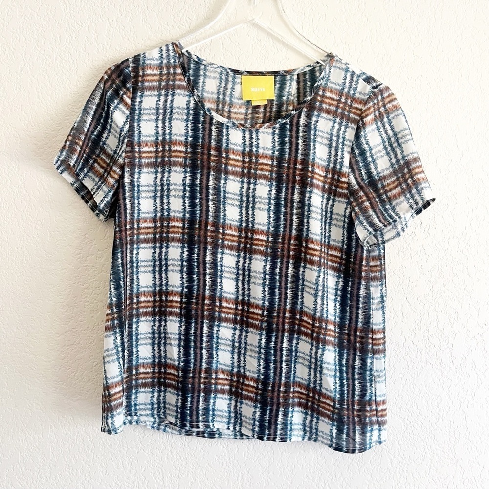 ANTHROPOLOGIE Maeve Plaid Short Sleeve Blouse Size XS